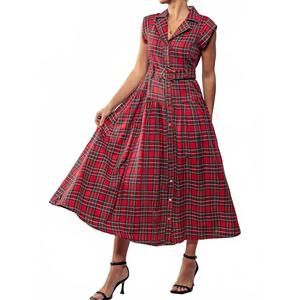 NEW FAIRE dashing plaid belted a-line dress in red